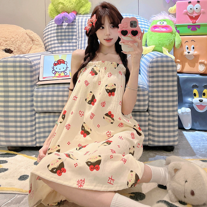 2025 nuevo pijama de hilo de algodón de nube camisón de verano para mujer linda niña dulce con cojín para el pecho servicio a domicilio