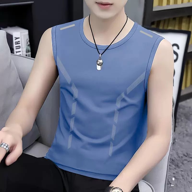 Ледяной синий жилет без рукавов с круглым вырезом