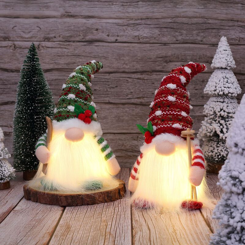 Christmas Sleigh High-End Decorations with Lights Knitted Hat Luminous Doll Rudolph Doll Creative Ornaments Gift