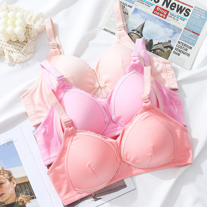 New cotton nursing bra without steel ring front opening buckle prenatal and postnatal feeding pregnancy thin solid color pregnant women's underwear
