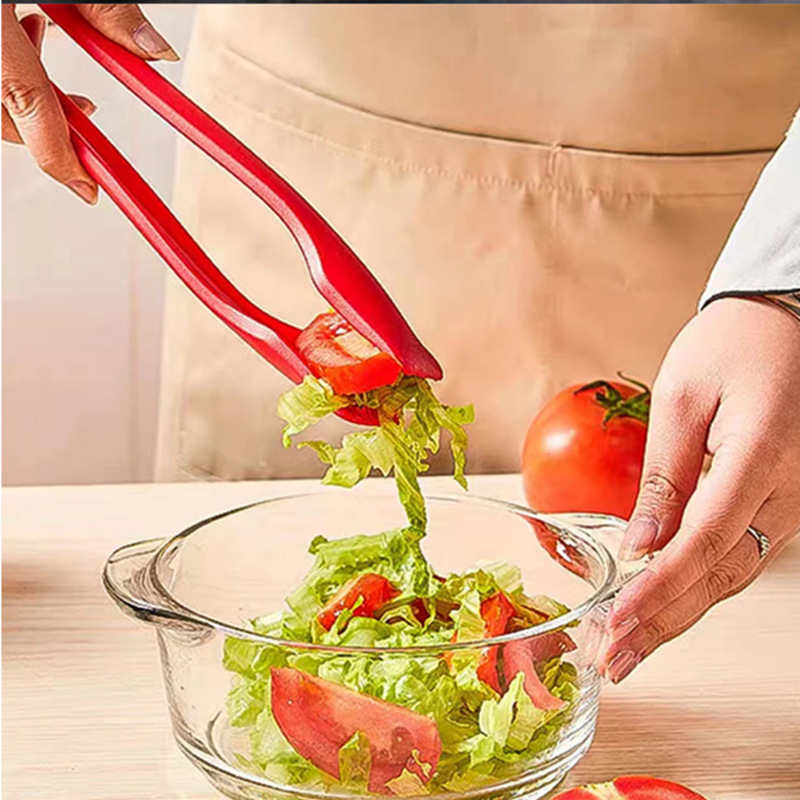 Three-piece set of colorful plastic food bread tongs