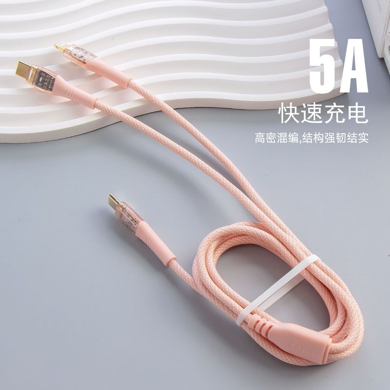 新しい透明ファッションled多色2 in 1急速充電データライン2ドラッグ1は華為リンゴに適している|undefined