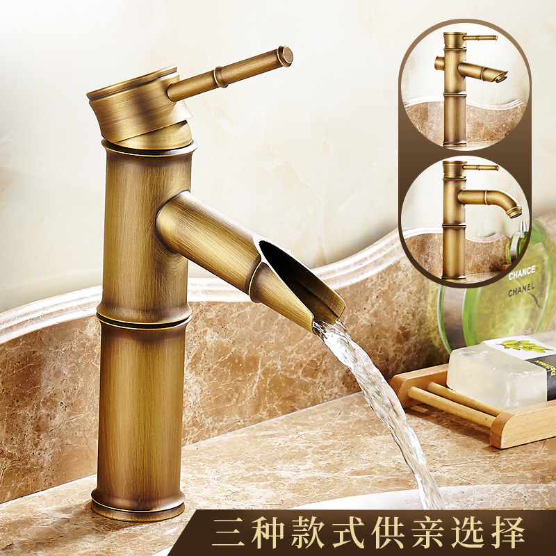 欧式仿古全铜台上盆水龙头竹节面盆水龙头浴室冷热水脸盆水龙头|undefined