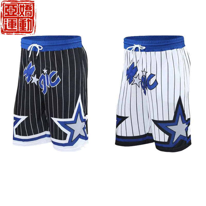 Magic Team Retro Embroidered Shorts Tracy McGrady Black and White Sports Casual Pants Fitness Running Outdoor Quick-drying Pants