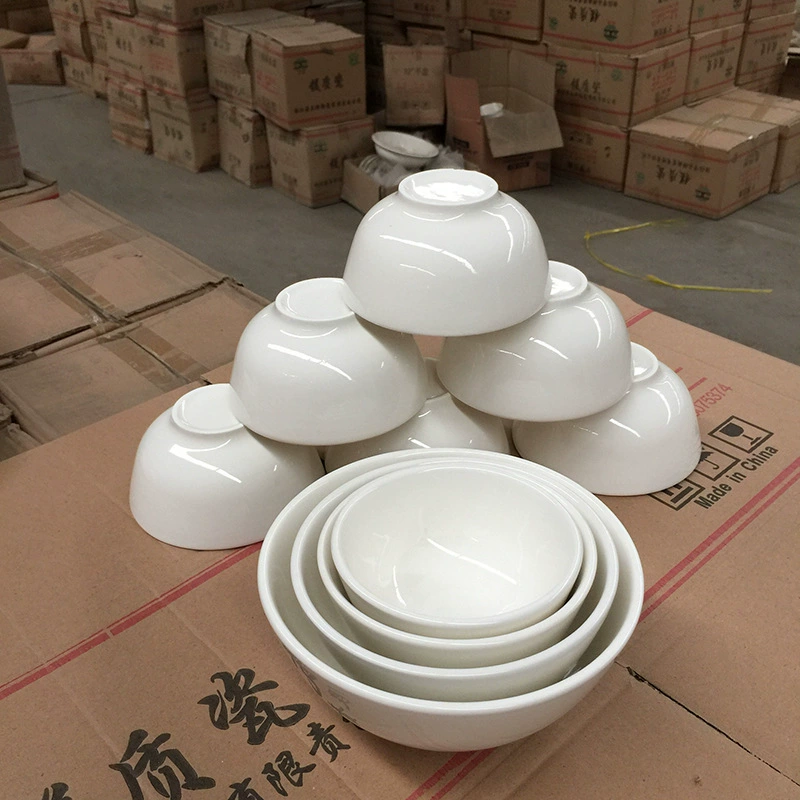 Белые керамические миски для отелей, ресторанов, миски для риса, суповые миски, большие миски для лапши, белые фарфоровые миски, посуда, маленькие миски.