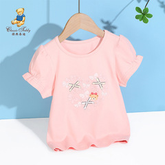 古典的なテディ夏の新しい女の子ファッション百合半袖tシャツカジュアル通気半袖丸襟上着かわいい