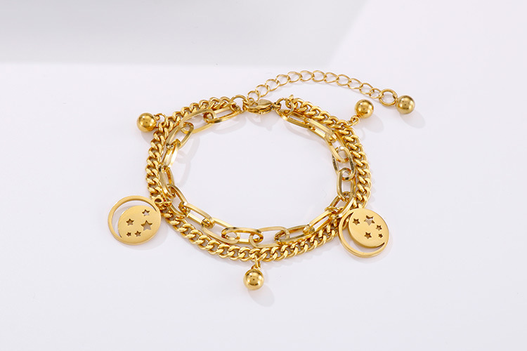 18K Real Gold Plated Plating Material 304 Stainless Steel Pendant Material PVD Coated 18K Gold Plated Star Titanium Steel Fashion Waterproof Non Tarnish 304 Stainless Steel Bracelets