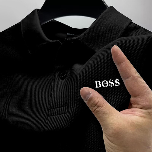 2025 Printed High-Neck Polo Shirt with Printed Logo, Transferred Circle Embroidery, Long-Thread Cotton Short-Sleeve T-Shirt