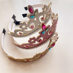 新款韓系卡通鑲鑽亮片公主風皇冠發箍頭扣發卡頭飾