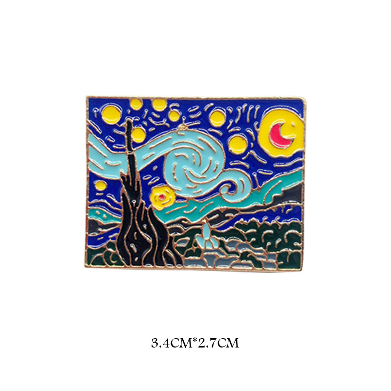 Van Gogh Starry Night Abstract Brooch Alloy Oil Painting Badge_voghion.com