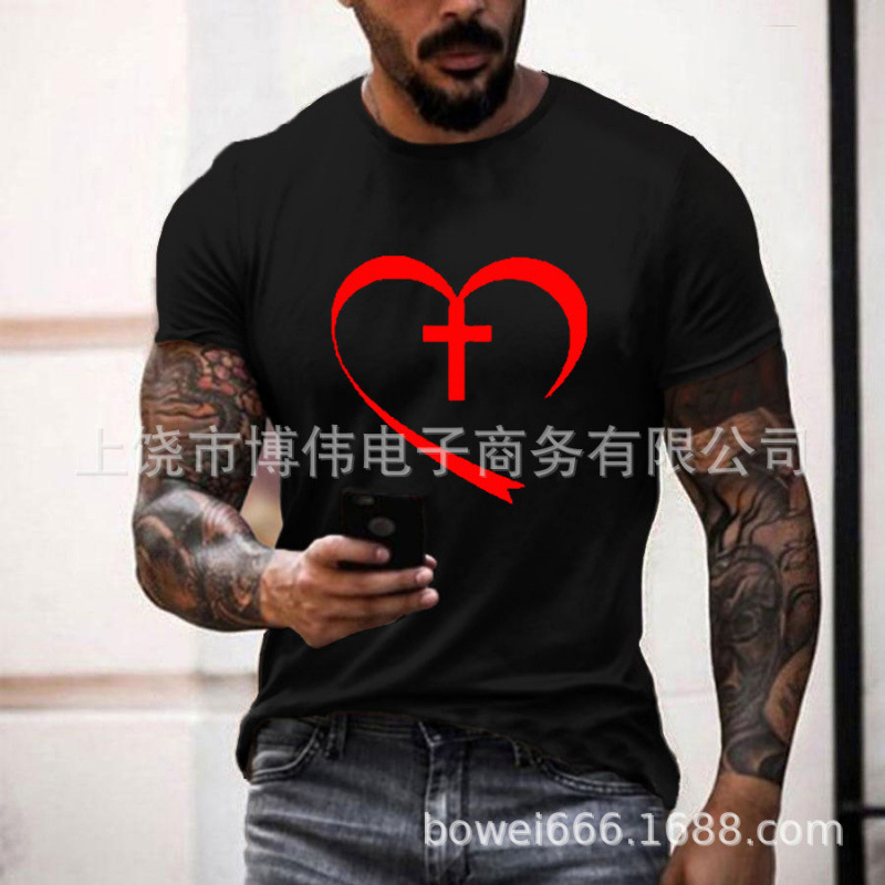 ヨーロッパとアメリカの人気のメンズラウンドネックTシャツ3Dプリントクロスパターン通気性と軽量メンズカジュアルハイストリート半袖|undefined