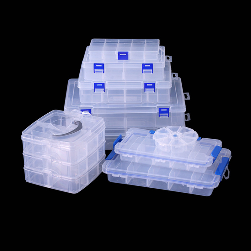 批发五金工具收纳盒样品塑料盒透明零件盒家用多功能工具箱手提工
