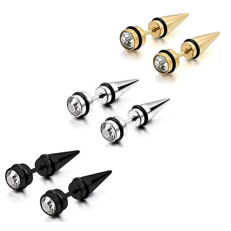 不锈钢镶钻尖锥耳钉