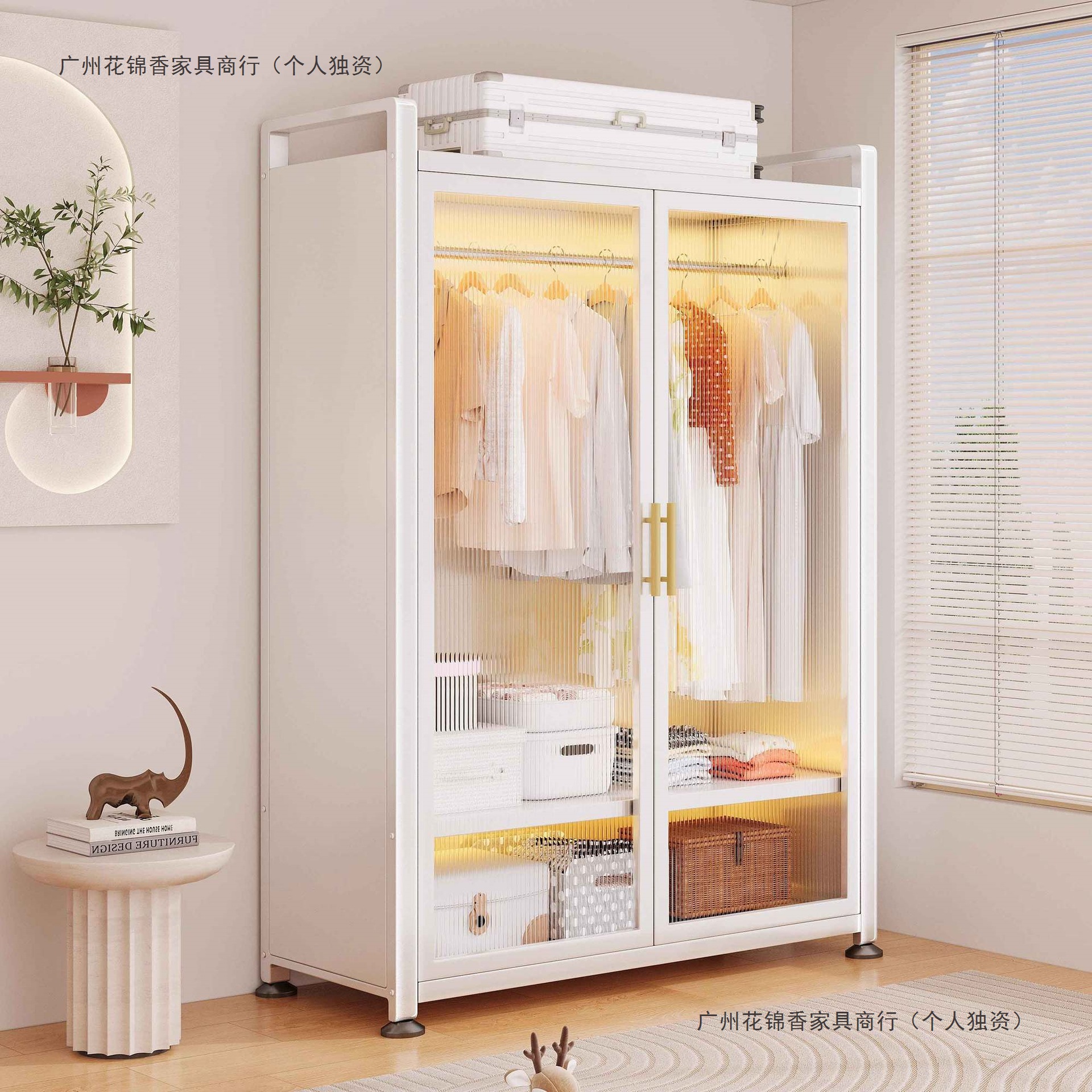 Household Steel Children's Wardrobe Bedroom Fully Enclosed Dust-Proof Storage Cabinet Rental Room Shelf-Type Simple Wardrobe