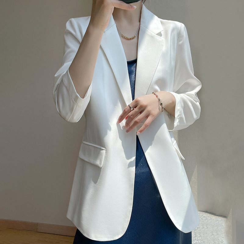 Spring and Summer 2024 New Satin Suit High-end Casual All-match Top Triacetate White Suit Jacket for Women