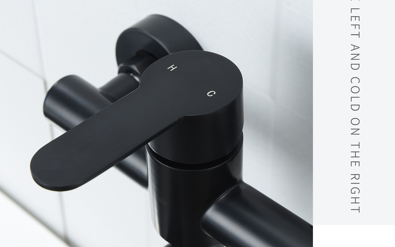 SUS304 stainless steel black wall-mounted extended spout rotatable double-hole cold and hot mixed faucet for balcony, kitchen and bathroom undefined