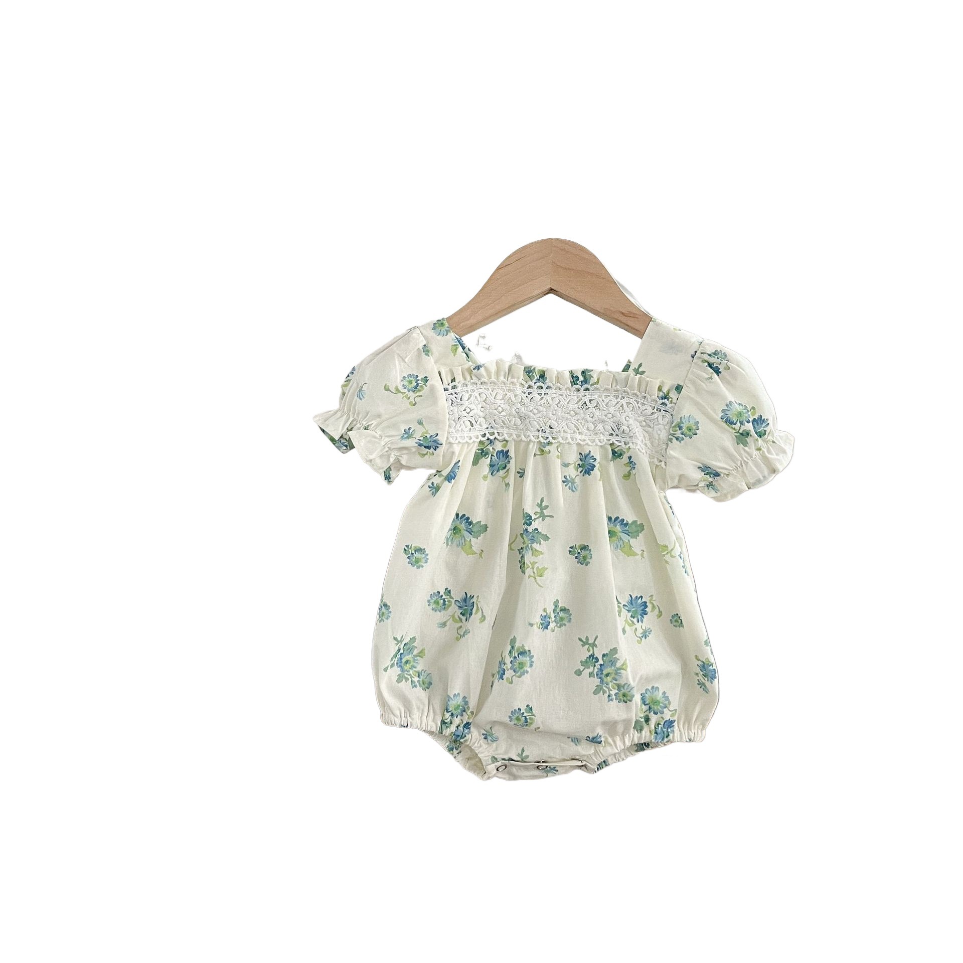 INS estilo coreano verano bebé mono lindo impreso vaina encaje burbuja manga corta romper moda