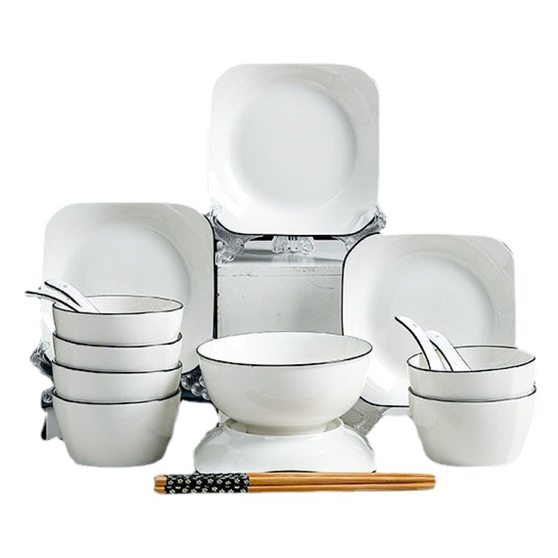 Tazón de estilo europeo plato traje hogar plato de sopa de fideos plato de porcelana Jingdezhen tazón de fuente palillos Dispositivo de cerámica comer plato vajilla porcelana