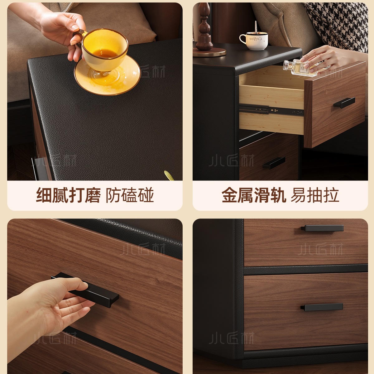 Todo el dormitorio de madera maciza mesilla de cabecera doméstica 2025 estilo antiguo negro pequeño y moderno simple gabinete de almacenamiento de la cama