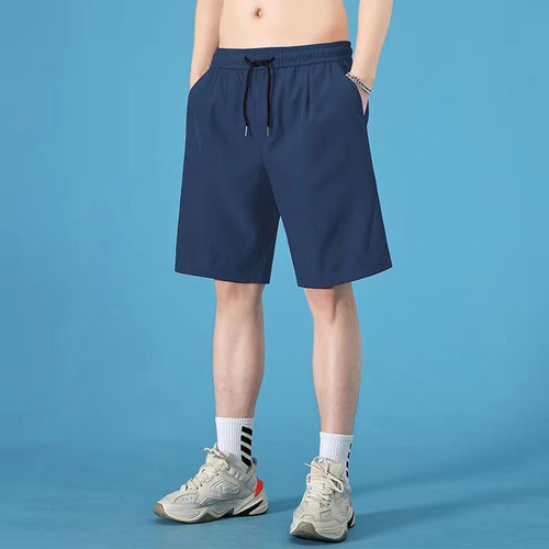 Summer Ice Silk Men's Five-Finger Shorts New Fashion Printed Thin Casual Sports Loose Beach Pants Cool Pants