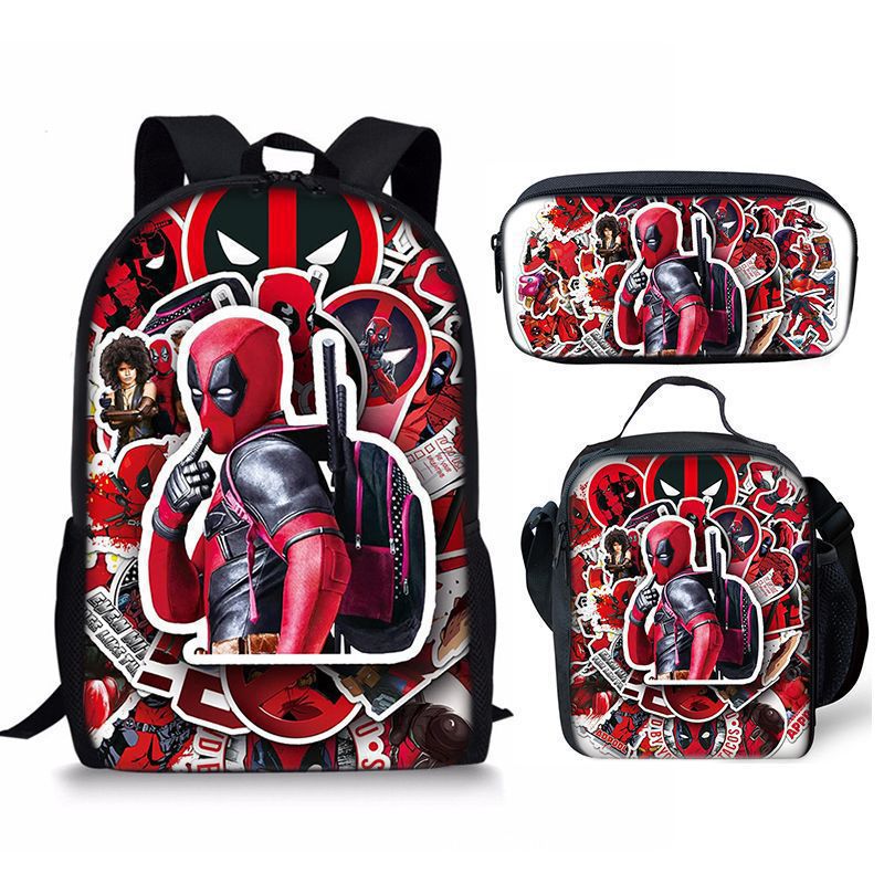 Nuevo deadpool Deadpool paquete de comida de tres piezas bolsa de lápices estudiante mochila de bebé Amazon lindo todo fósforo portátil
