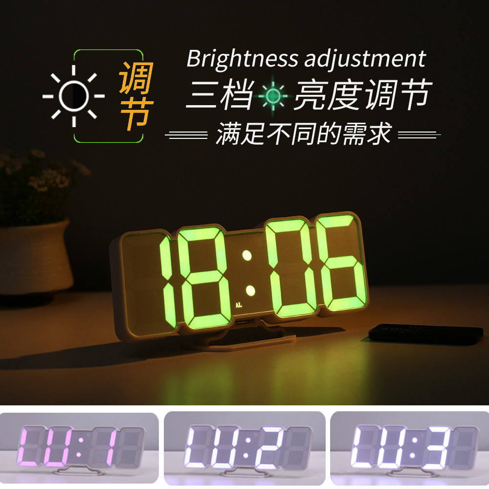 A todo color 3dled reloj digital control remoto temperatura reloj despertador al por mayor variable 115 colores pared estéreo Reloj de pared