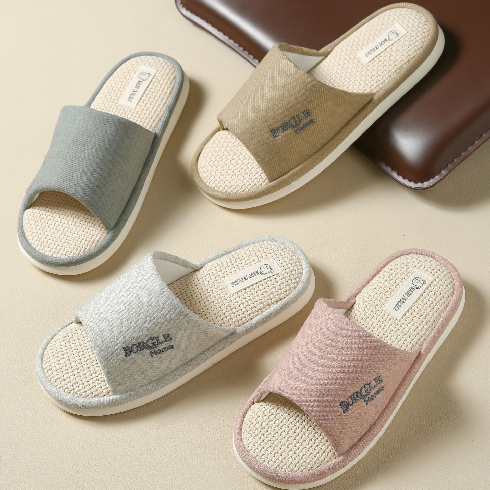 Four Seasons Linen Slippers for Women's Home Couples Indoor Home Floor Spring and Autumn Sweat-Absorbent Cotton and Linen Soft Bottom Men's Linen Slippers