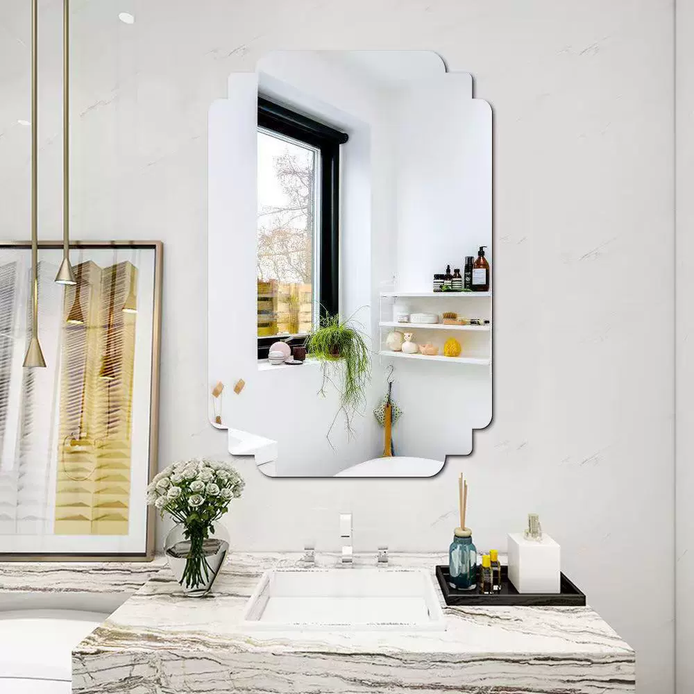 JM708外贸跨境椭圆镜子方形卫生间浴室背景装饰镜面贴跨镜厂家