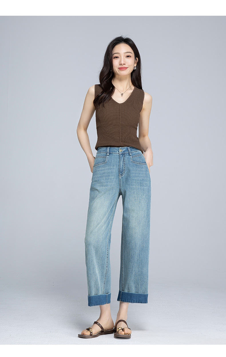 Quần jeans nữ ống rộng dài mắt cá chân chất liệu Tencel mát mẻ — Màu xanh lam chi tiết 23