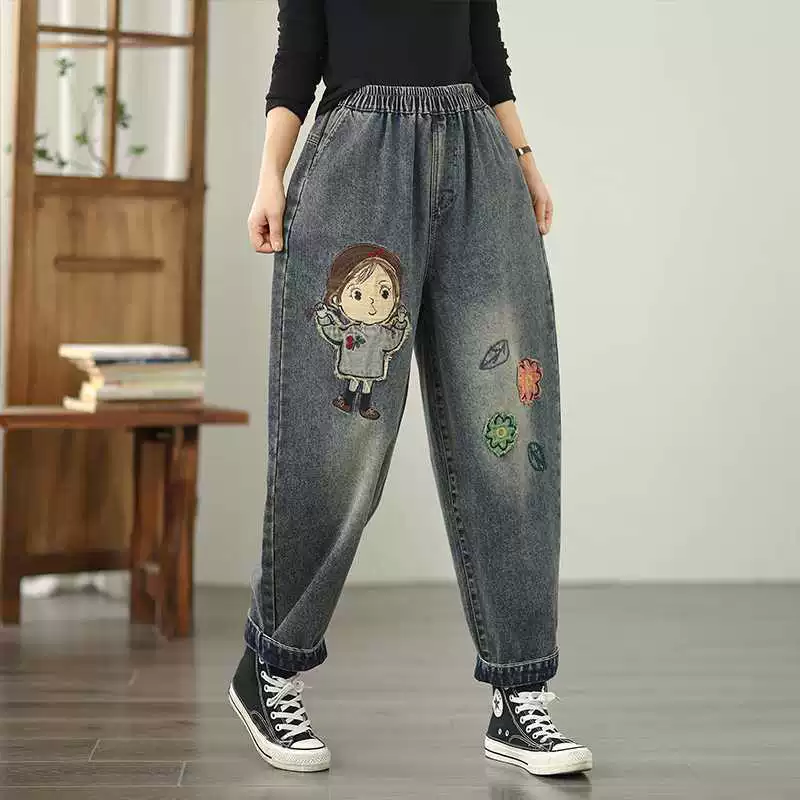 Autumn trousers, jeans, Korean style, plus size