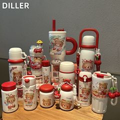 DILLER樱桃熊系列保温杯学生上学大容量便携双饮杯儿童水壶冰霸杯