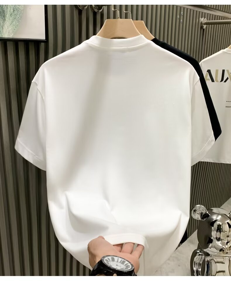 Men's Trendy Starry Sky T-Shirt With Rhinestones Loose Fit Short Sleeved Top For Mature Style_viptrois.com