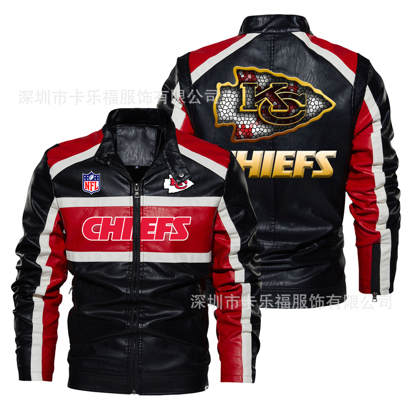 Cross-border Foreign Trade Hot Sale Men's American Code Kansas Chiefs American Rugby Team Uniform Baseball Uniform Leather Jacket Male