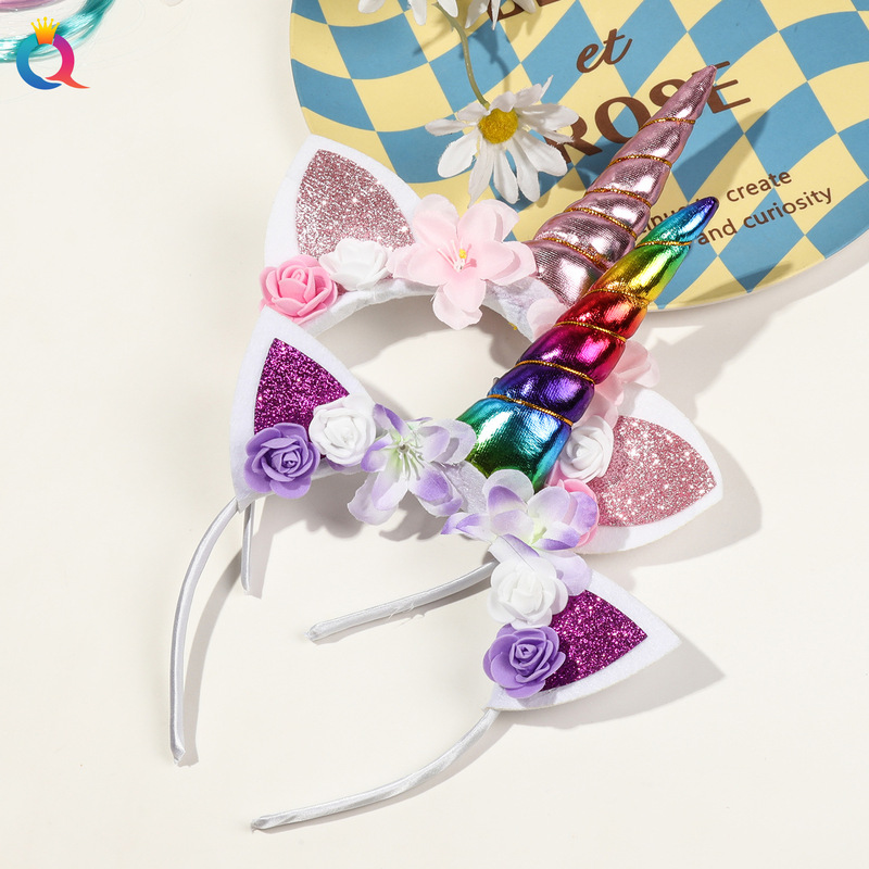 Qiyue ヨーロッパとアメリカのクロスボーダーユニコーンヘッドバンド子供の誕生日パーティーヘッドバンドプリンセスヘアアクセサリーヘッドバックルスポット卸売|undefined