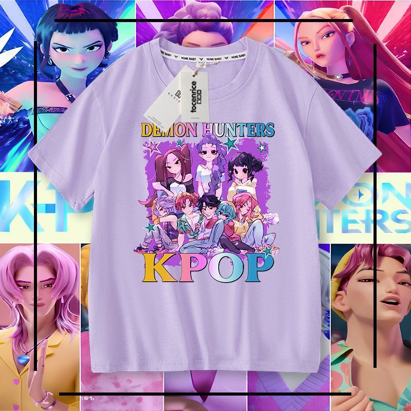 K-Pop Hunter Girl Group Rumi Zoey Mirra Peripheral Printed Girls Thin T-Shirt Short-Sleeved Family Top Trendy