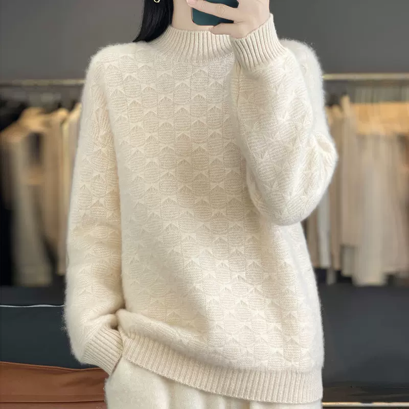 100羊毛针织打底衫女2024新款半高领内搭大码女装秋冬毛衣批发