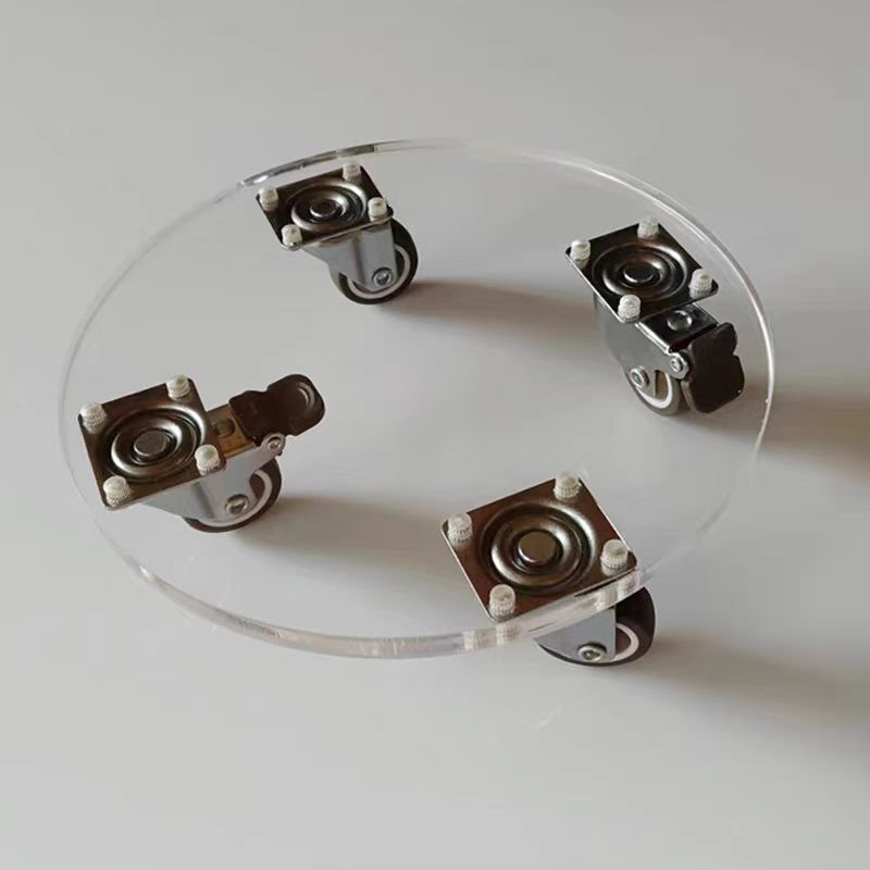 亚克力转盘圆形新款万向轮透明底座移动带滚轮花盆加厚垫旋转底盘