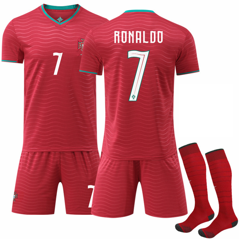 No. 7 C Ronaldo No. 10 B Messi Jersey Usa Canada Mexico New Portugal Home Jersey Red Pants 2627 World Cup Football Uniform No. 7 C Ronaldo No. 10 B Messi Jersey Usa Canada Mexico New Portugal Home Jersey Red Pants 2627 World Cup Football Uniform