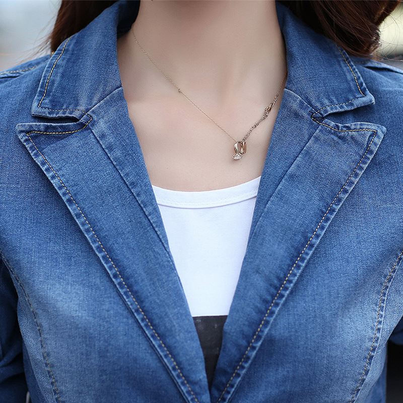 Qadın denim ceket, qısa slim-fit koreya üslubu