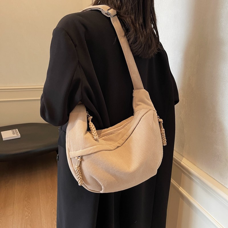 饺子包女士斜挎包休闲大容量通勤包灯芯绒百搭单肩包潮流托特包|undefined