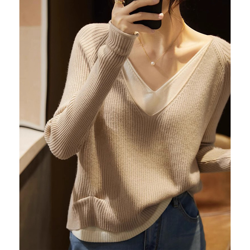 F9592 1390K ÁO SƠ MI NỮ HANTDC ÁO LEN CẢ BỘ 2 MÓN CỔ CHỮ V THỜI TRANG NỮ G04 SẢN PHẨM MỚI