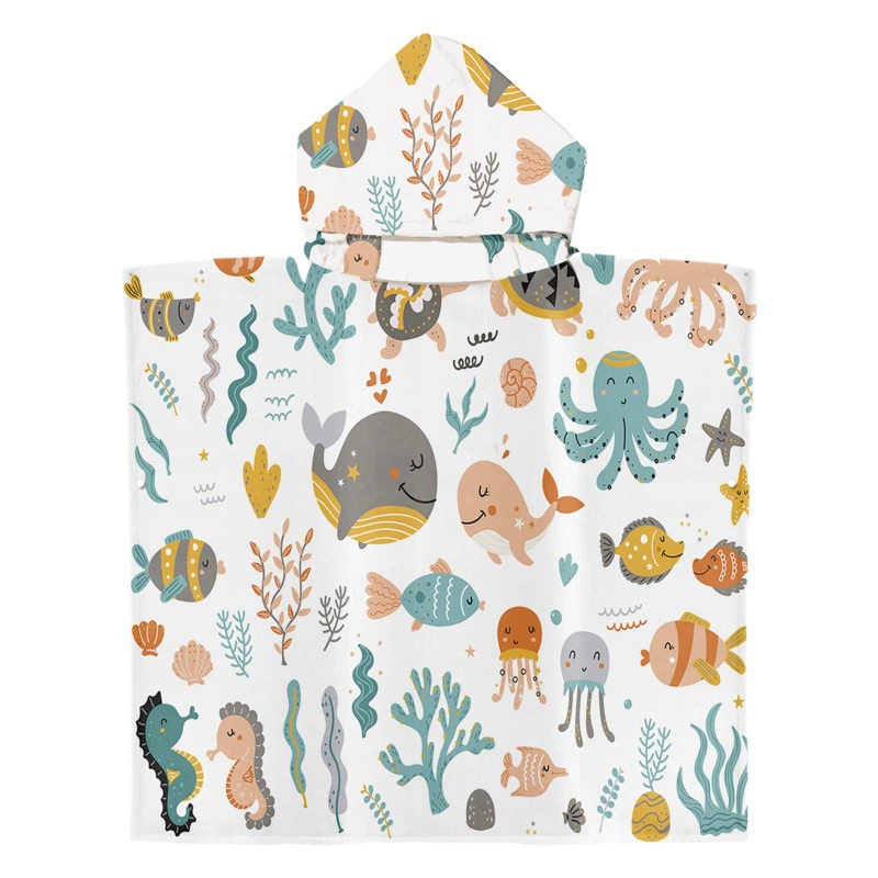 Детский пляжный халат с капюшоном в морском стиле, пляжное полотенце для переодевания, носимое для плавания, специальное банное полотенце с принтом, халат