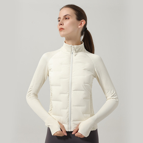  autumn and winter new sports down jacket, goose down, warm, slimming, seamless splicing, thin running fitness wear