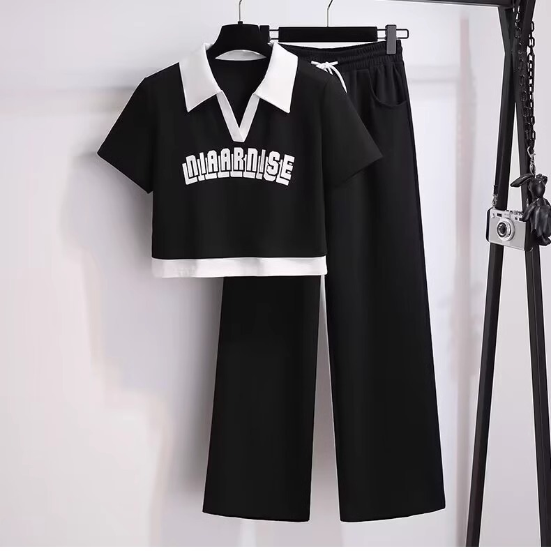 Casual Sports Suit For Women, Summer 2023 New Trendy Fashion Sweatshirt And Wide-leg Pants Two-piece Running Outfit_ecoleips.com