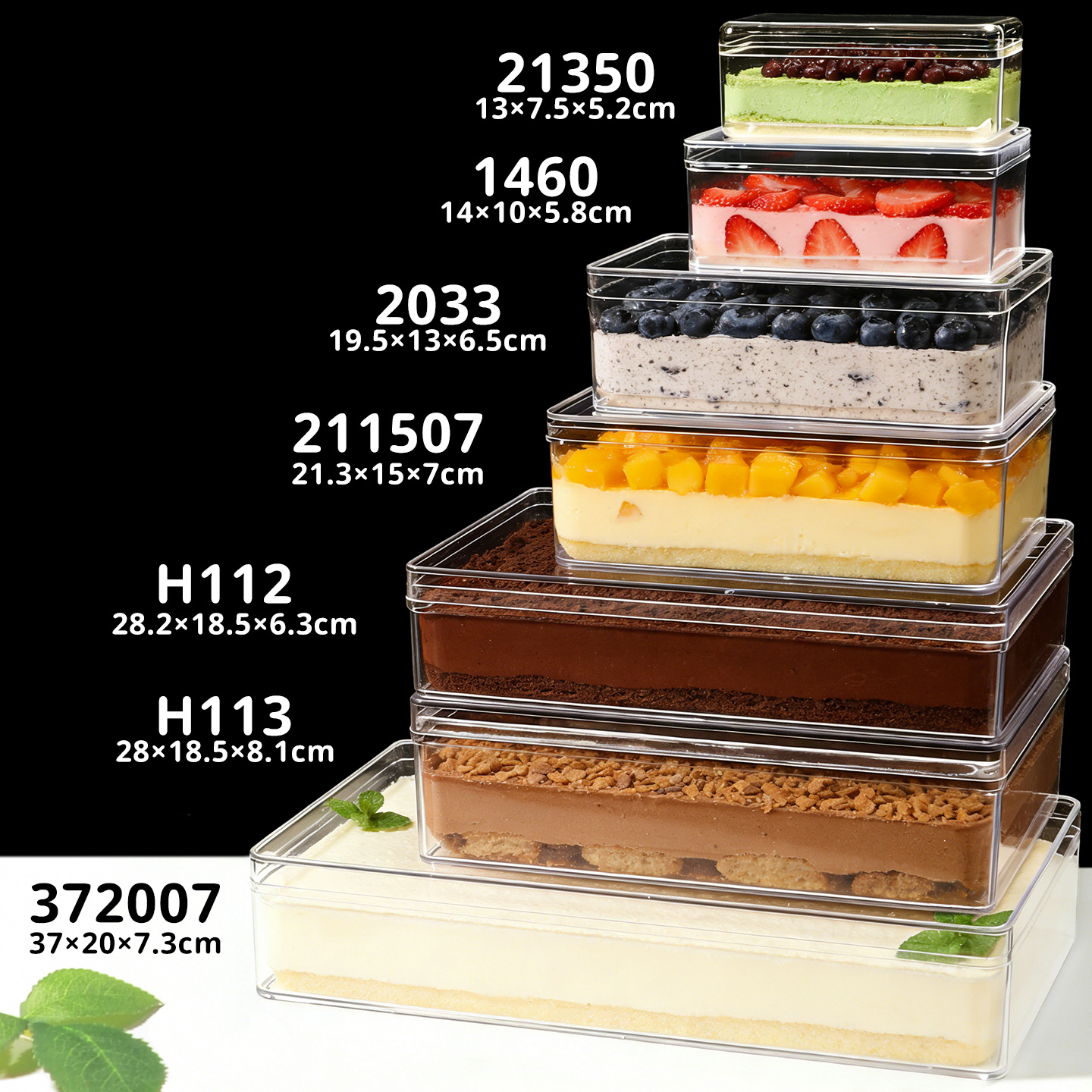Caja de embalaje de alta transparencia de gran tamaño de grado alimenticio gruesa tiramisu caja de pastel con cubierta caja de embalaje de postres bocadillos
