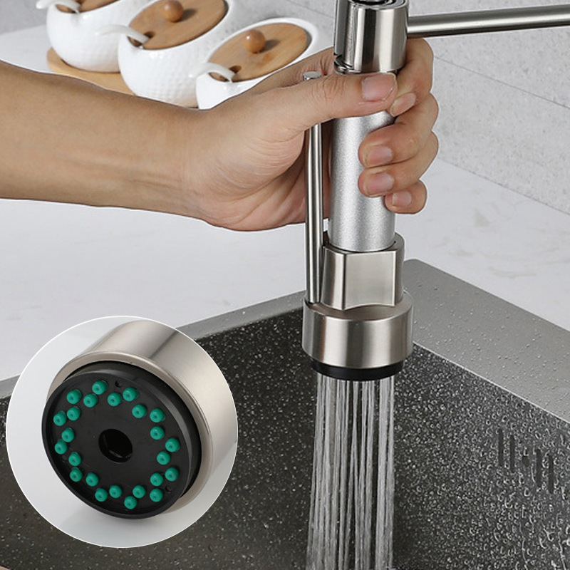 Grifo Extraíble de Cocina con Resorte de Acero Inoxidable, Agua Fría y Caliente, Giratorio