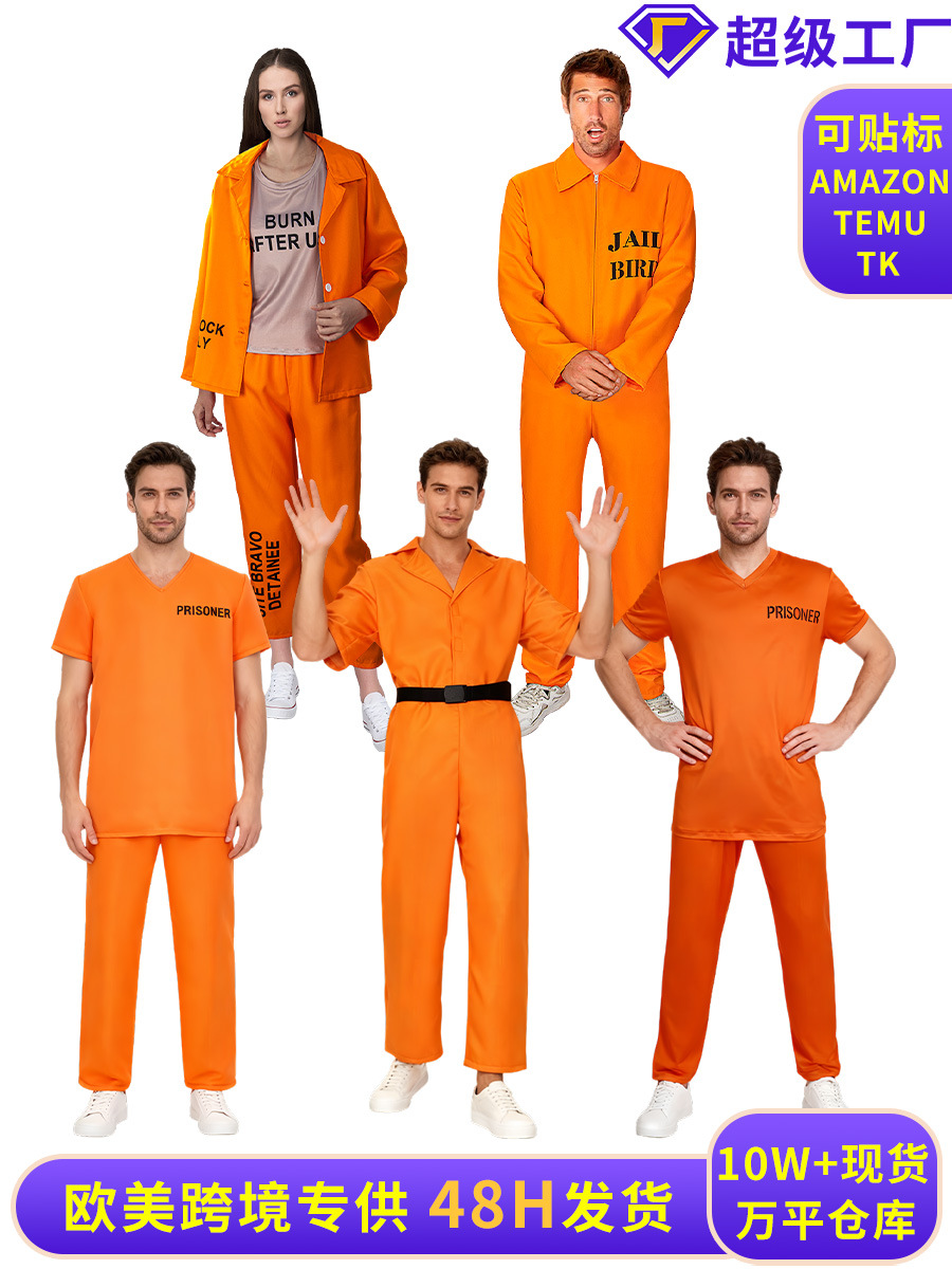 Halloween W Luigi Cosplay Disfraz de prisión americana 5 Role Playing Trajes Orange Prisoner X