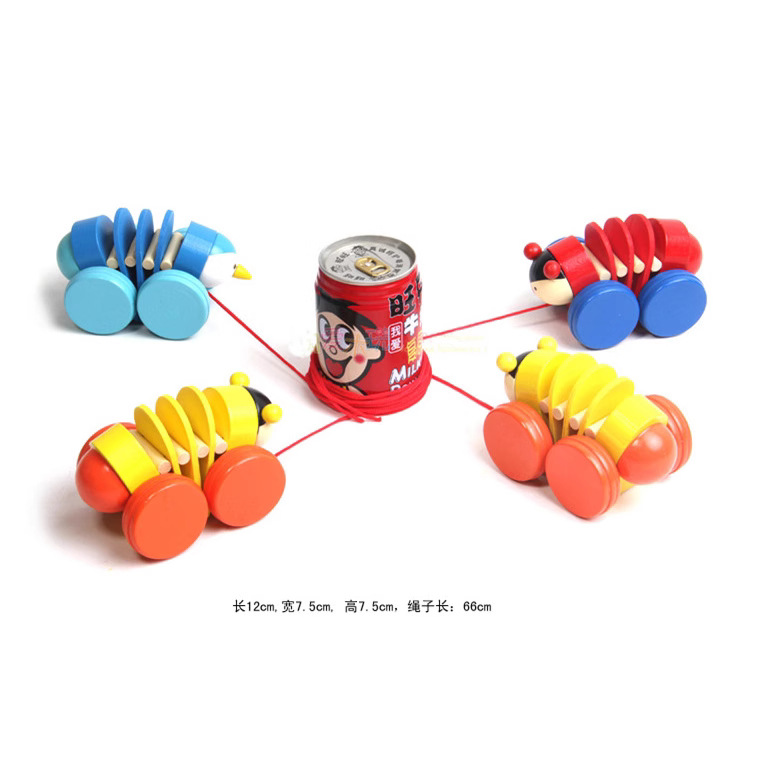 Los niños de madera de dibujos animados animal tirar de la cuerda Caterpillar tirar de la línea de juguete bebé arrastre niño educación temprana rompecabezas 1-3 años de edad