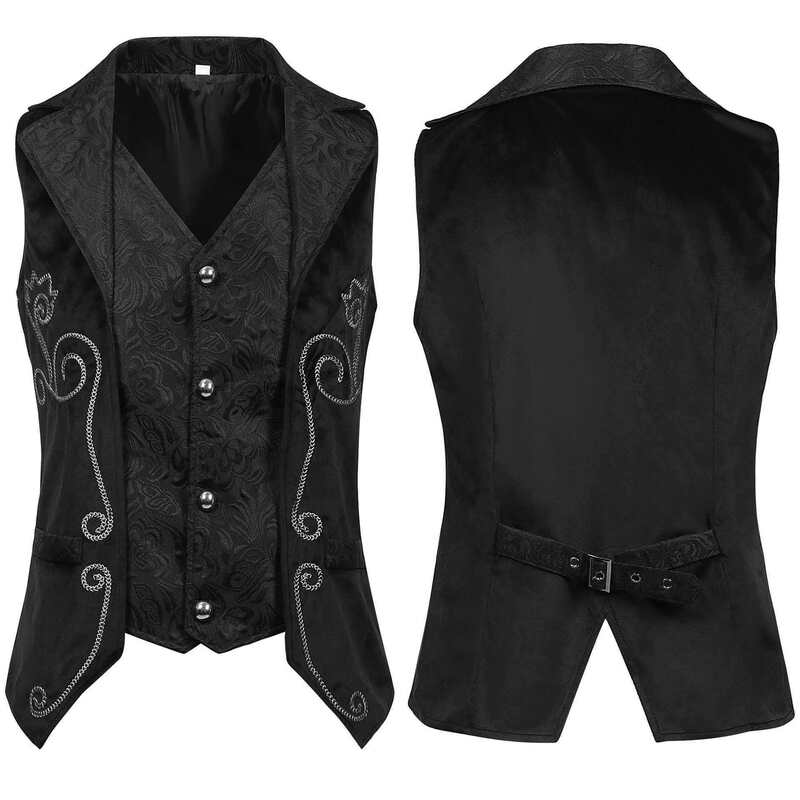 New Cross-Border Style Black Punk-Style Embroidered Suit Collar Slim-Fit Vest Single-Breasted Tailcoat Vest in Stock