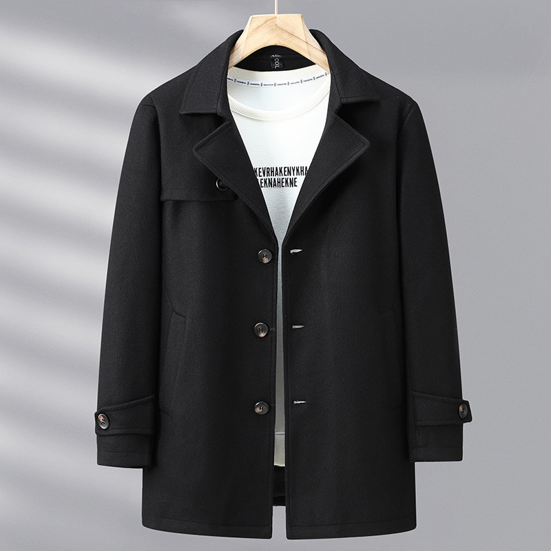 Mid-Length Woolen Autumn and Winter Plus-Size Men's Casual Double-Sided Woolen Suit Jacket Trench Coat